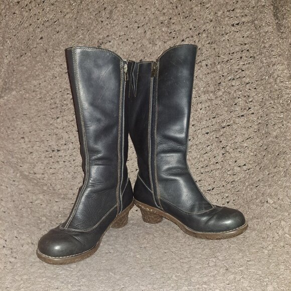 EL NATURALISTA-Black Leather-Side Zip-Calf High-Sz 38-HTF-Excellent - Picture 4 of 7